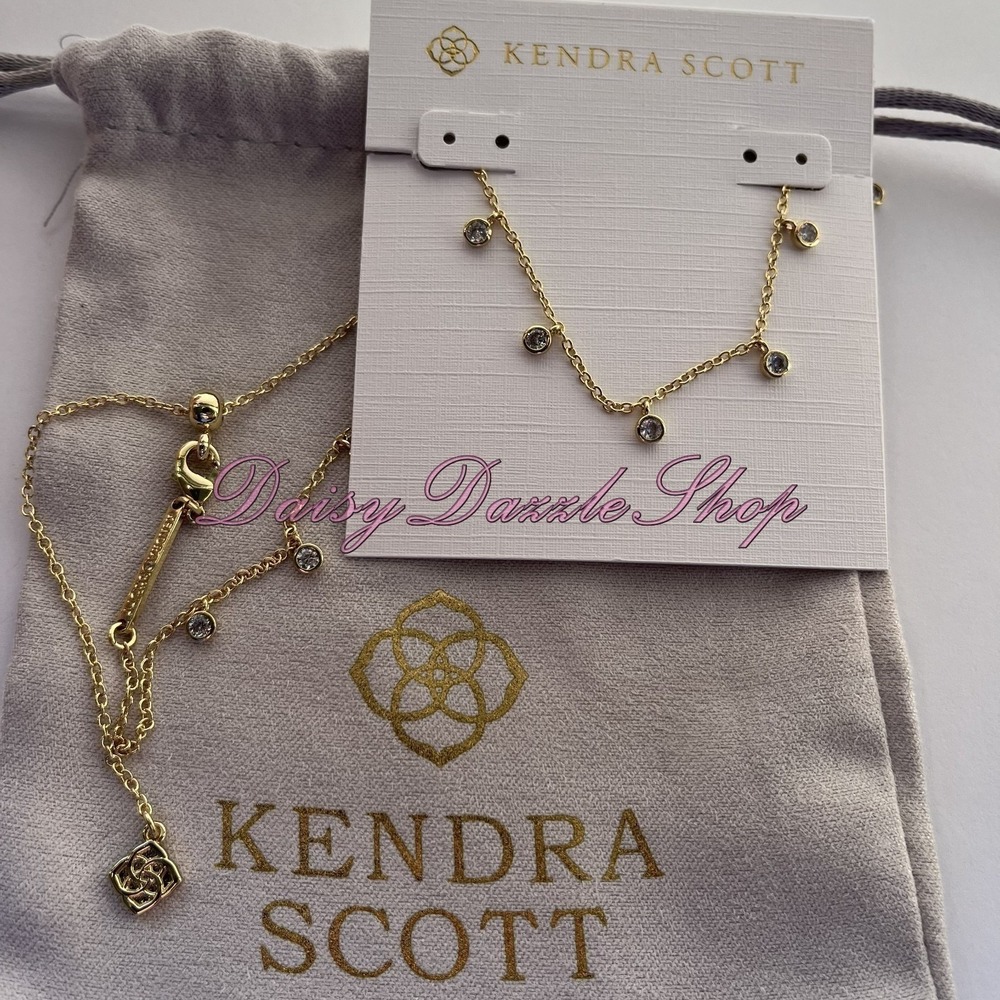 ✨Kendra Scott Amelia Crystal Chain Necklace Gold Multi Mix New $65  Pouch